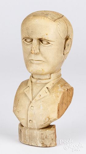 CARVED AND PAINTED BUST OF A GENTLEMAN,