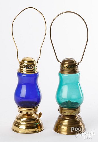 TWO BRASS SKATER'S LAMPS, 19TH