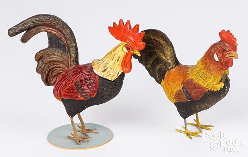 TWO COMPOSITION ROOSTER CANDY CONTAINERSTwo