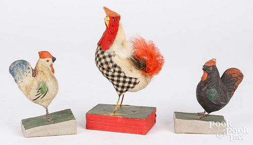 THREE CHICKEN SQUEAK TOYS, TALLEST