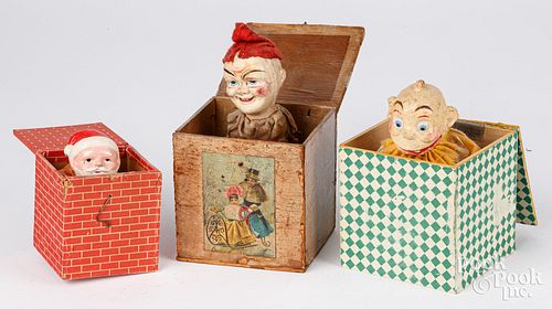 THREE JACK-IN-BOX SQUEAK TOYSThree jack-in-box