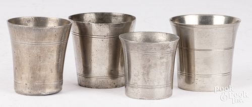 FOUR AMERICAN PEWTER BEAKERS, 19TH