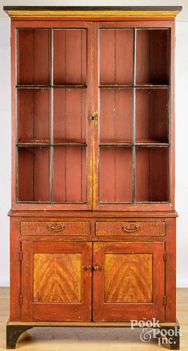 PAINTED PINE TWO-PART BOOKCASE,