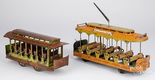 TWO PRESSED STEEL TROLLEY CARSTwo