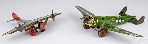 TWO TIN LITHOGRAPH WIND-UP AIRPLANESTwo