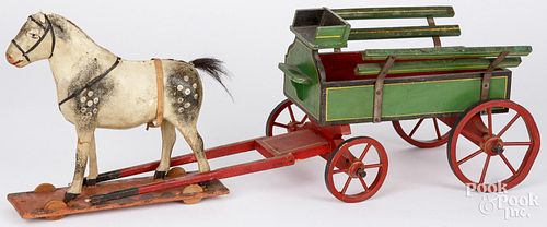 HORSE DRAWN WAGON PULL TOY, OVERALL