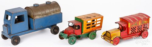 TWO TIN LITHOGRAPH WIND-UP TRUCKSTwo