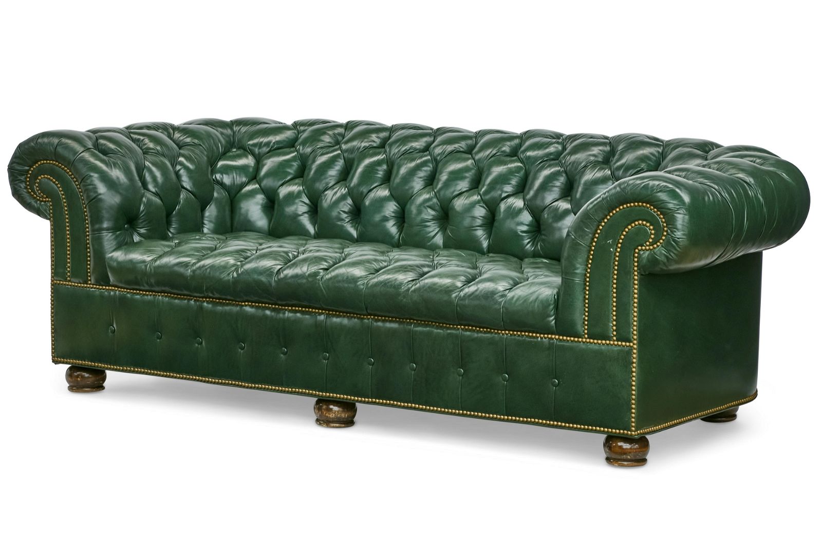 A GREEN TUFTED LEATHER CHESTERFIELD
