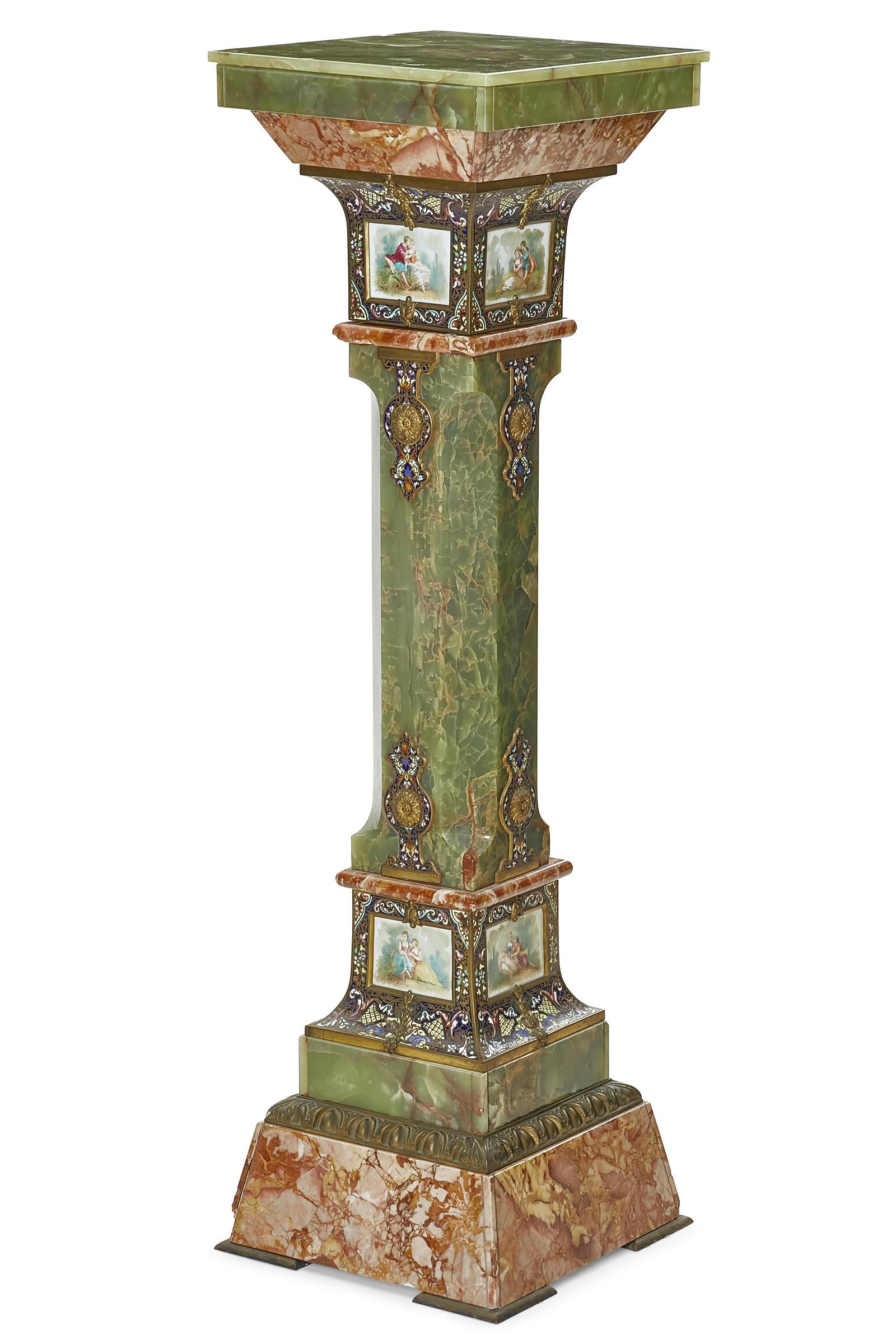 A FRENCH ENAMEL, GREEN ONYX AND MARBLE