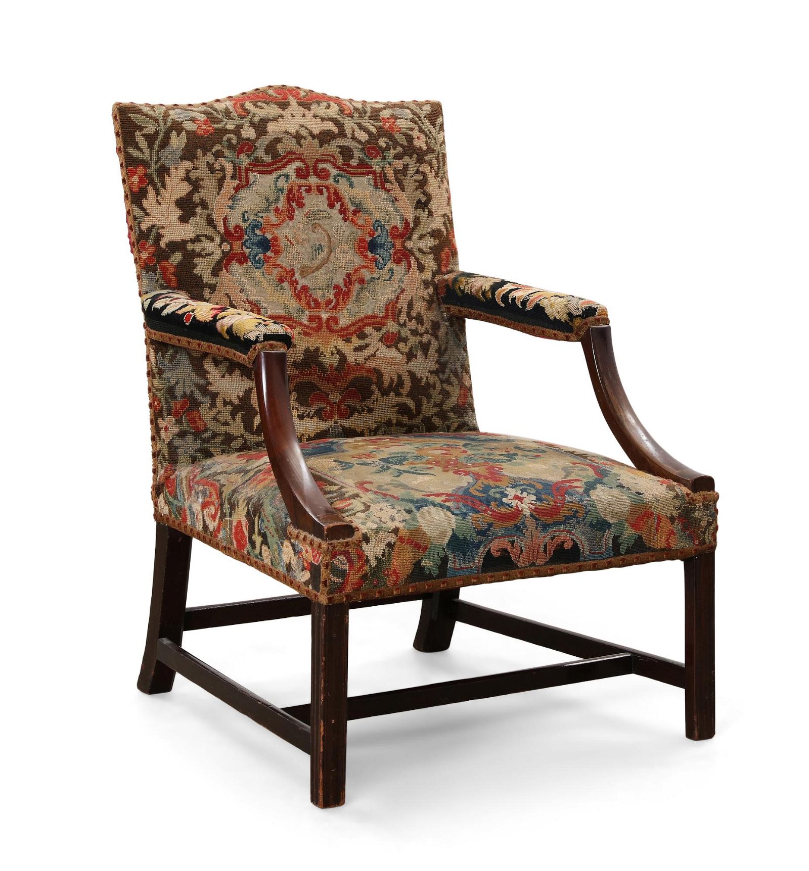 A GEORGE III MAHOGANY LIBRARY ARMCHAIRA