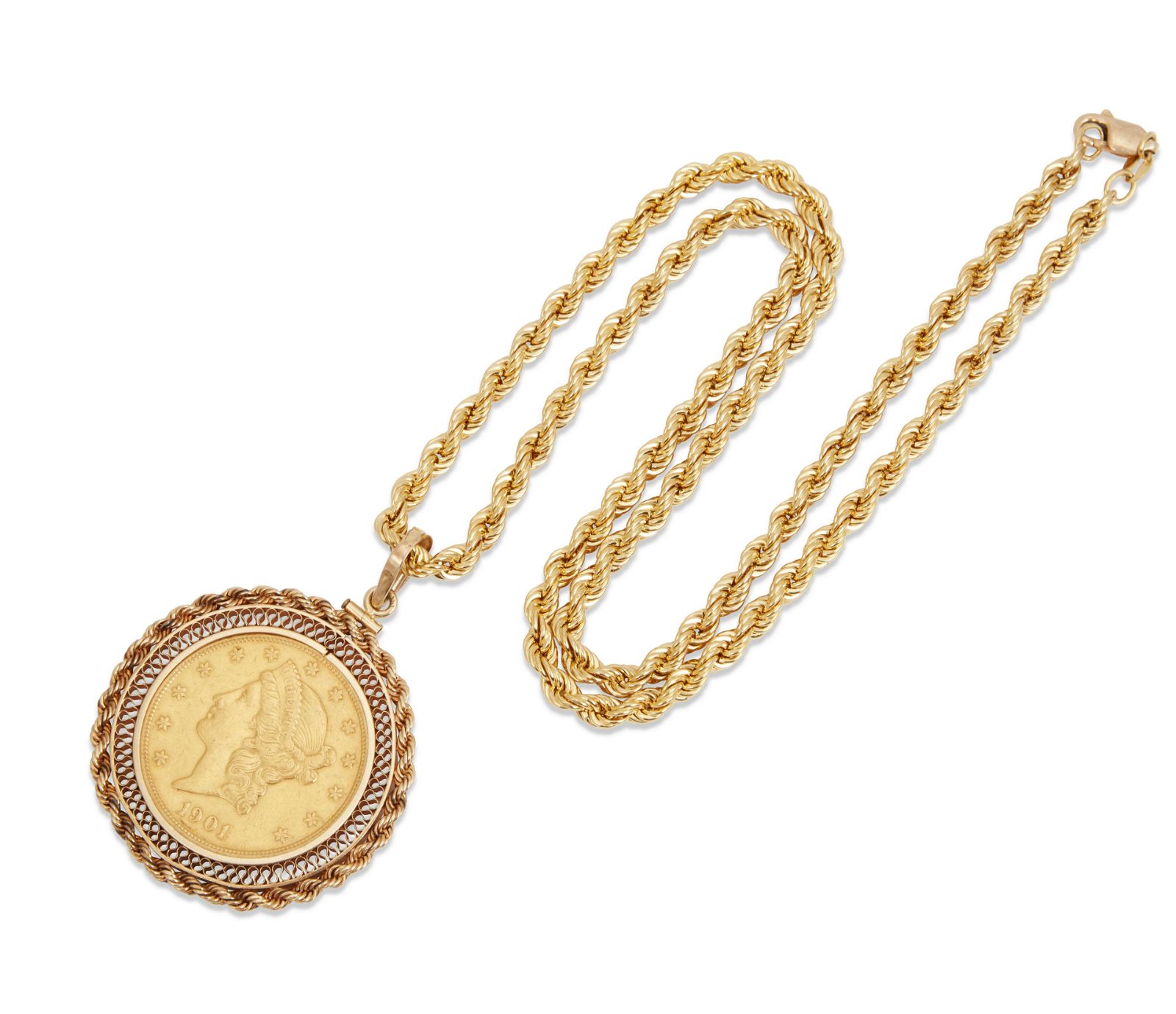 AN AMERICAN GOLD COIN PENDANT AND
