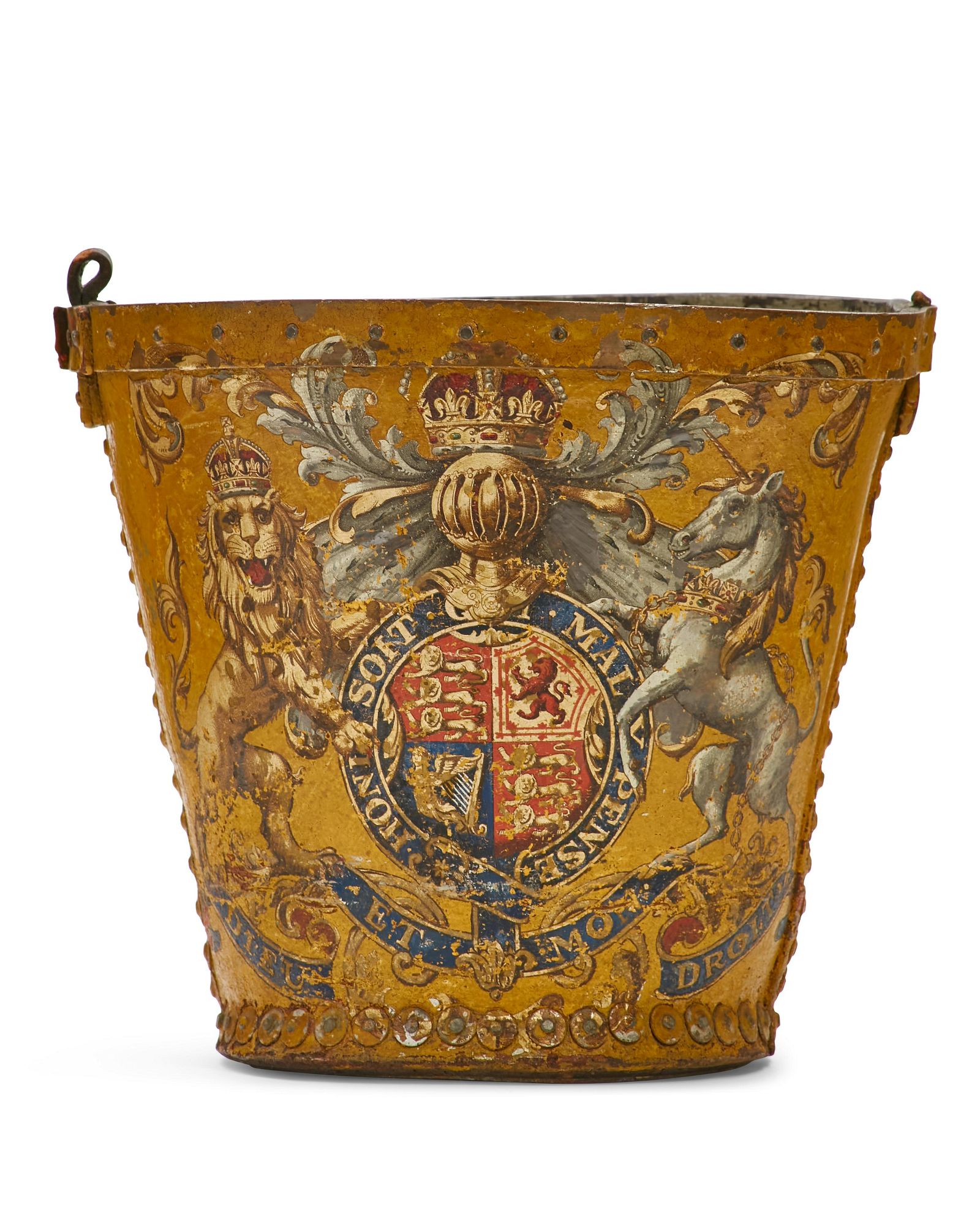 A GEORGE III YELLOW PAINTED LEATHER