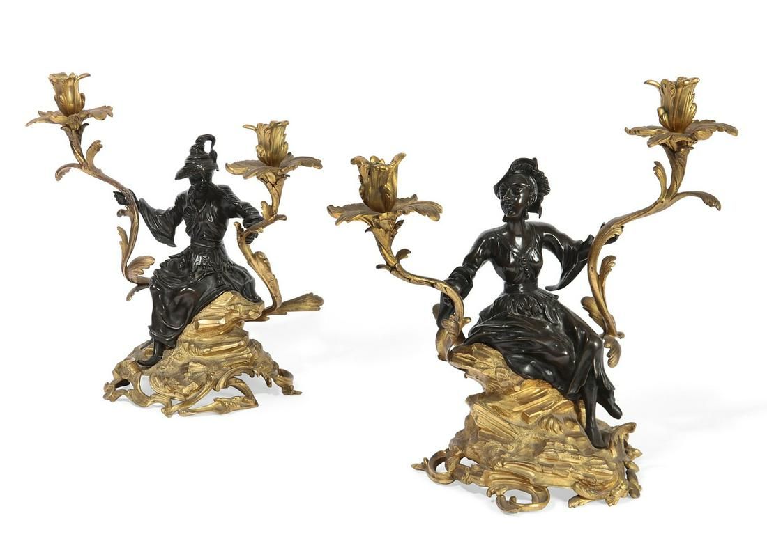 A PAIR OF LOUIS XV STYLE BRONZE