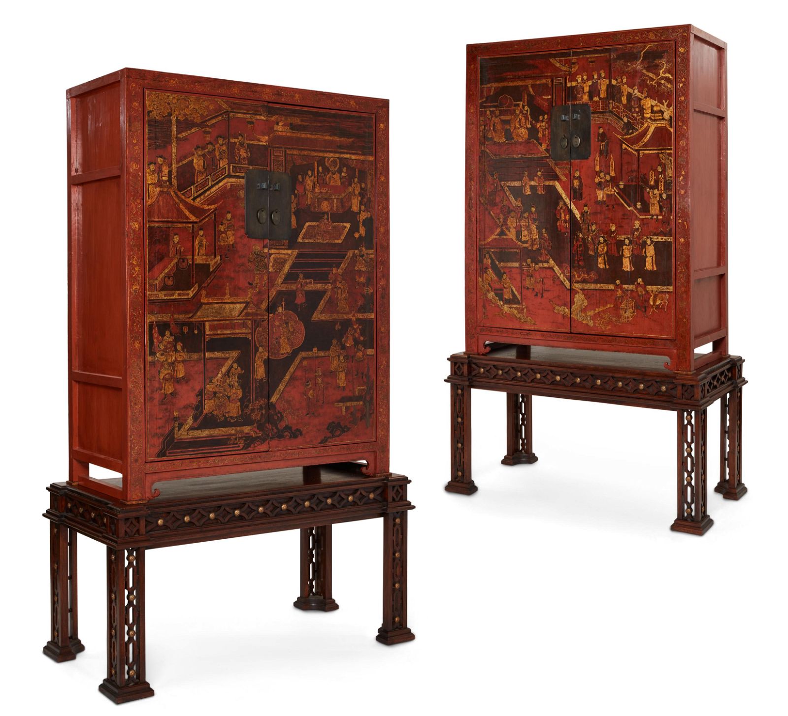 A PAIR OF CHINESE SCARLET PAINTED