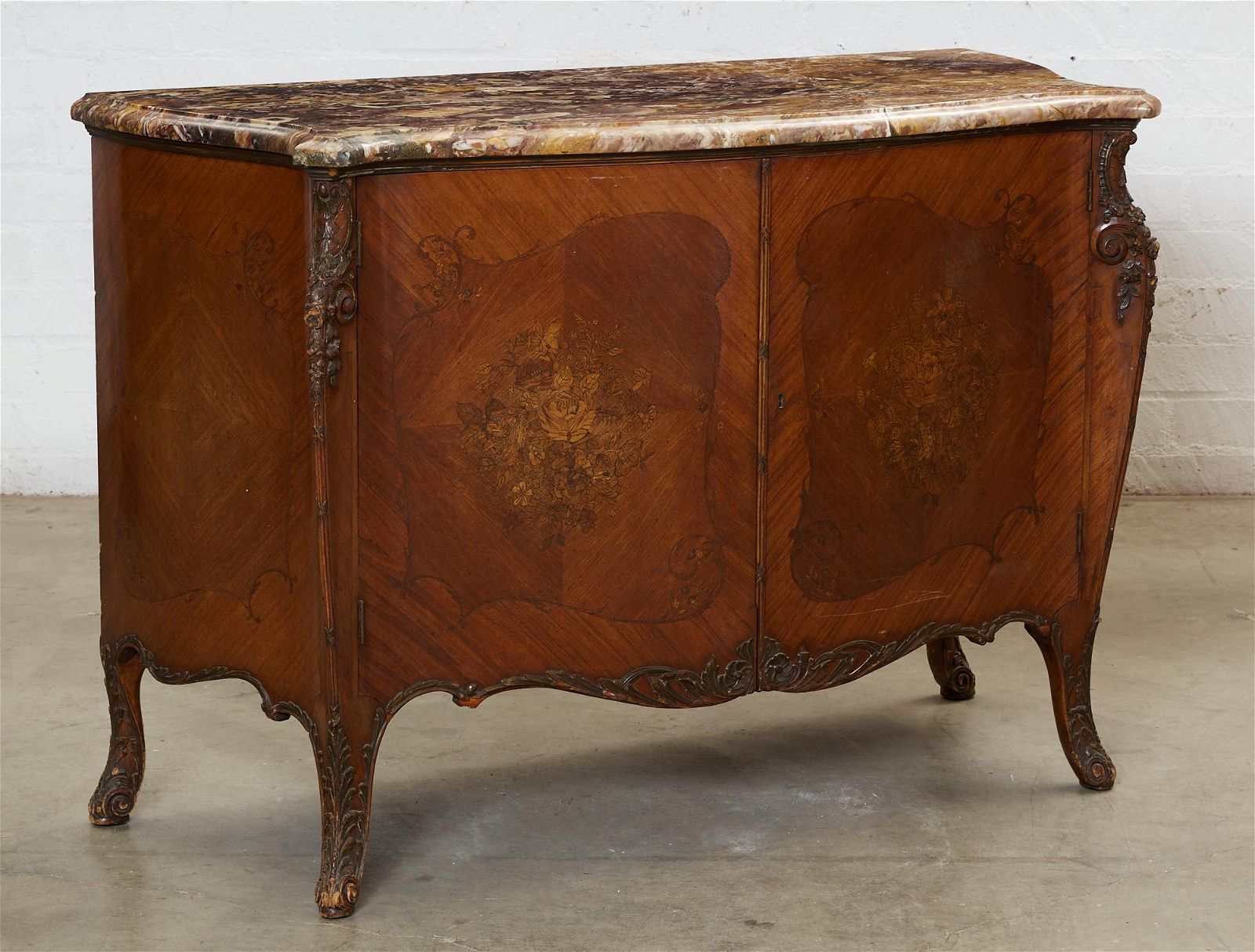 A LOUIS XV STYLE MARQUETRY INLAID