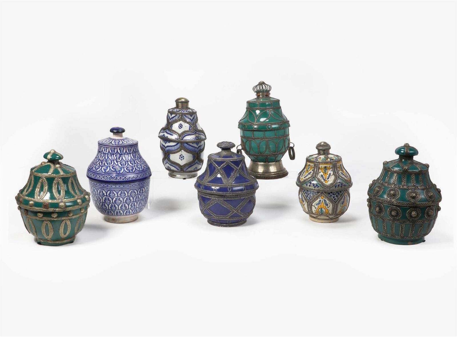 A GROUP OF SEVEN MOROCCAN COVERED