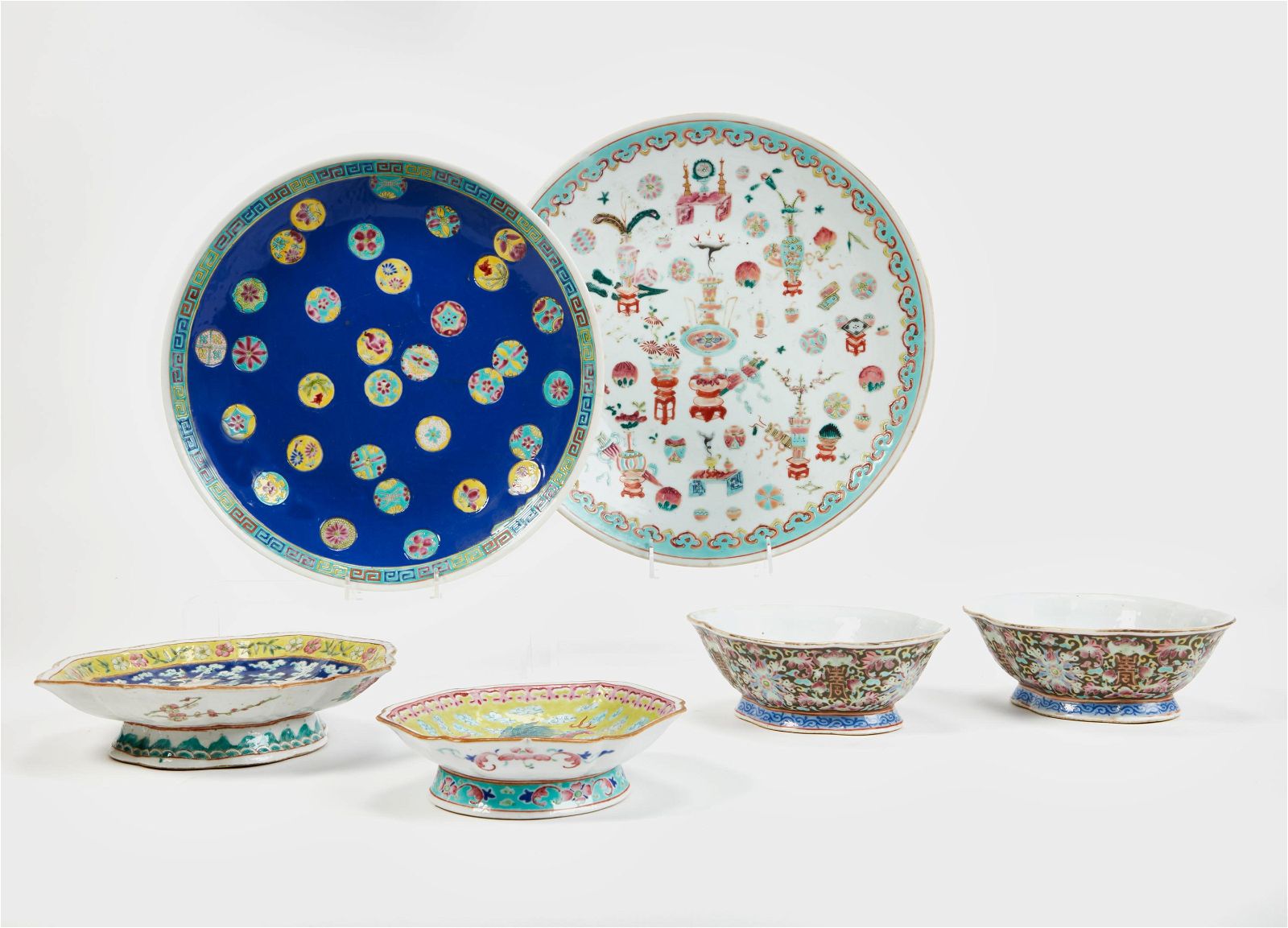 SIX CHINESE POLYCHROME ENAMELED