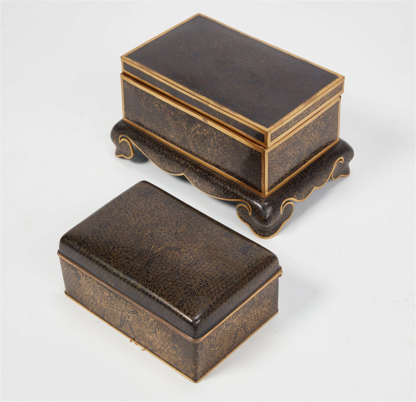 TWO JAPANESE BLACK LACQUER BOXESTwo