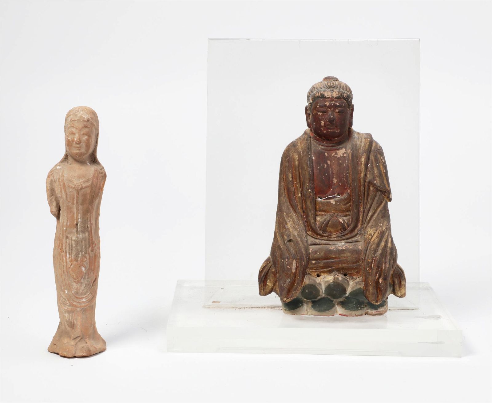 TWO CHINESE POTTERY FIGURESTwo