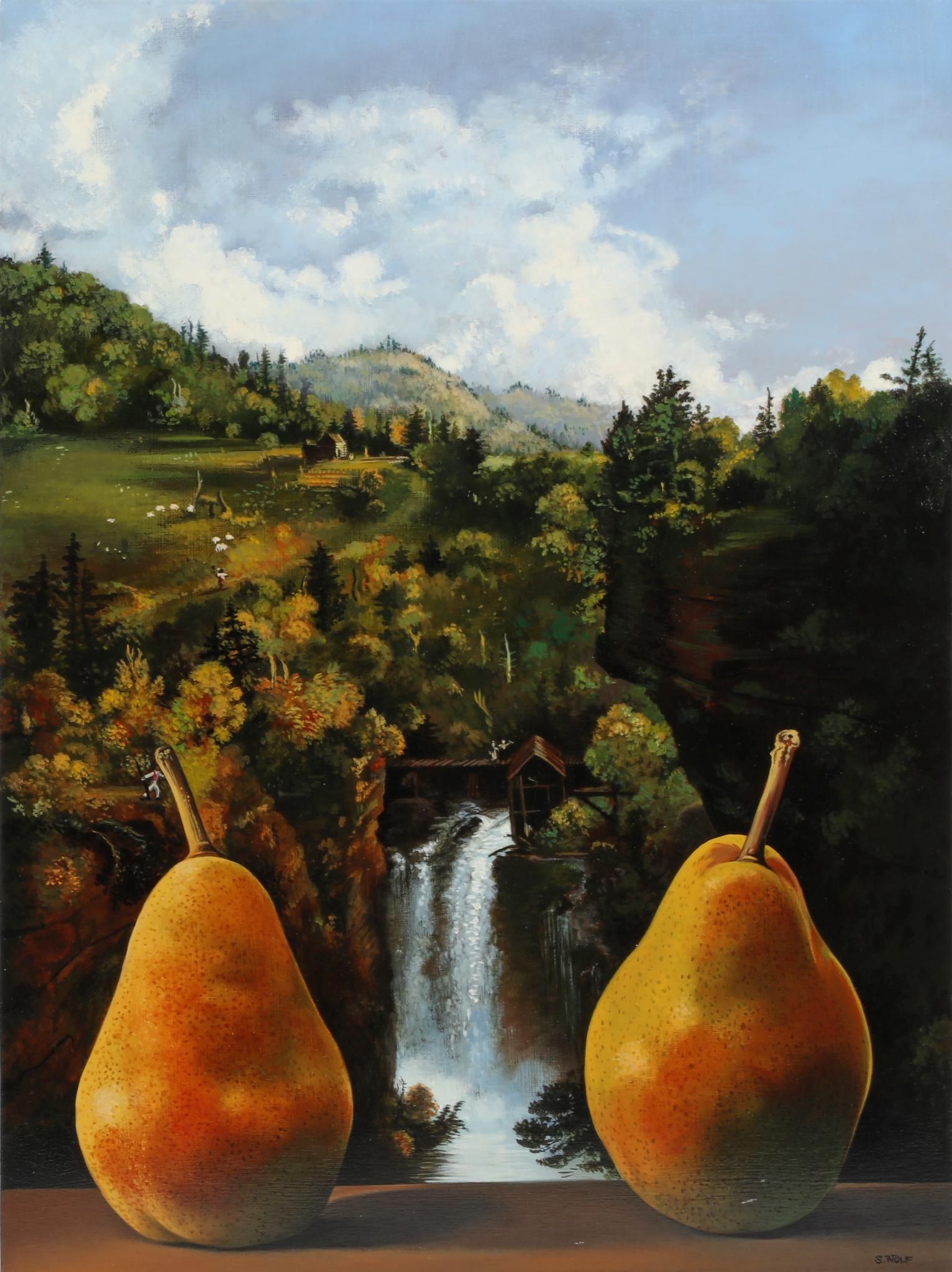 SHERRIE WOLF, TWO PEARS IN A LANDSCAPESherrie