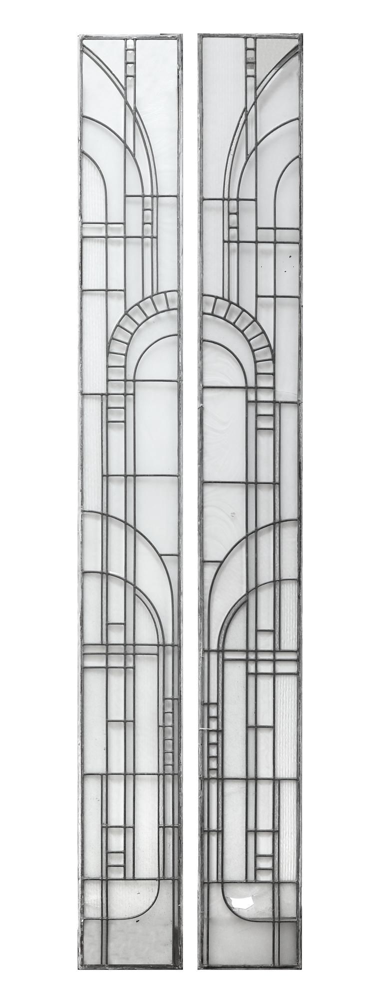 A PAIR OF TALL ART DECO LEADED
