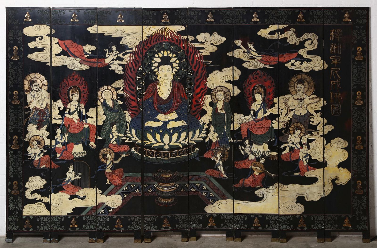 AN ASIAN LACQUER EIGHT PANEL FLOOR