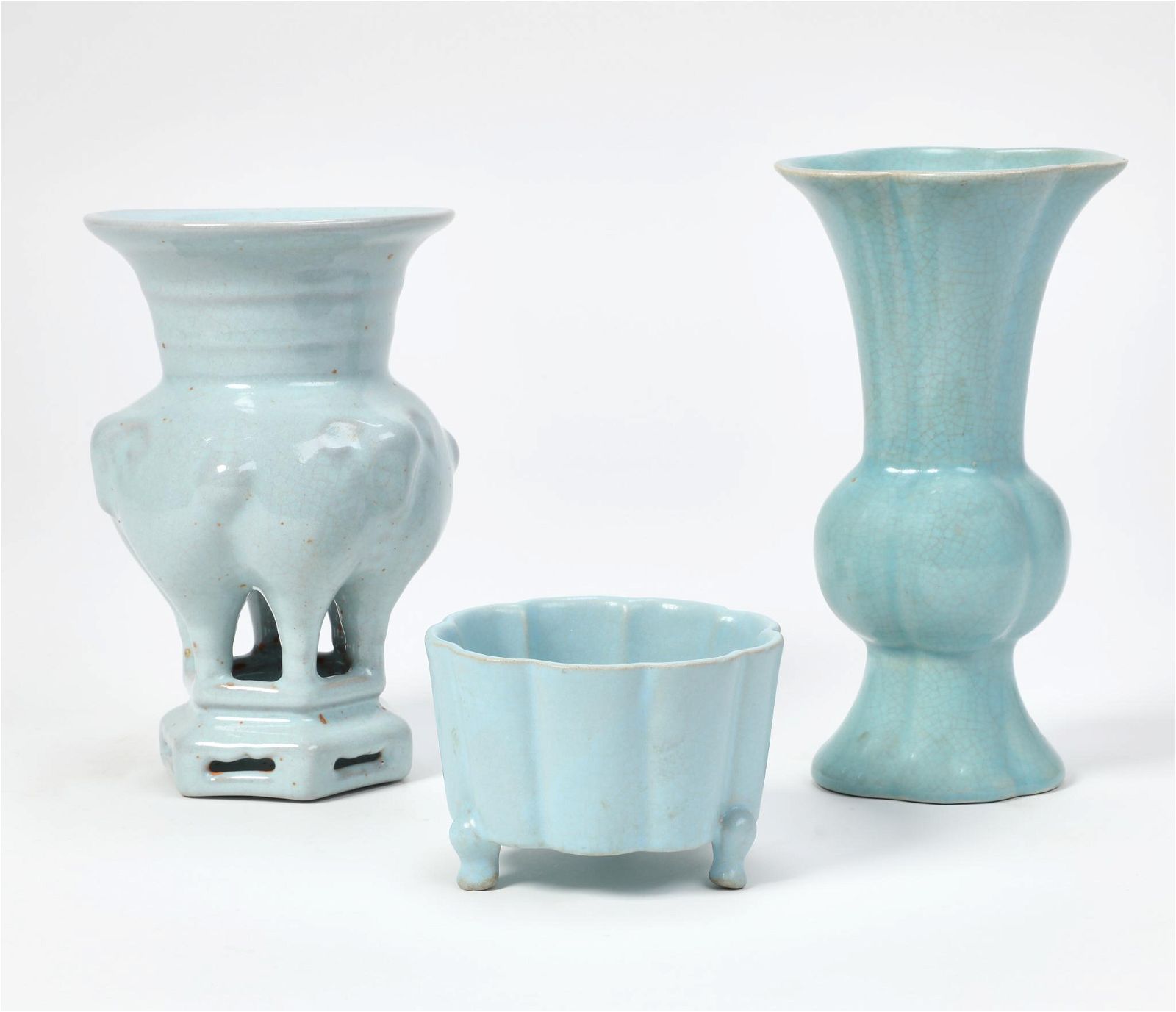 THREE CHINESE SKY BLUE PORCELAIN