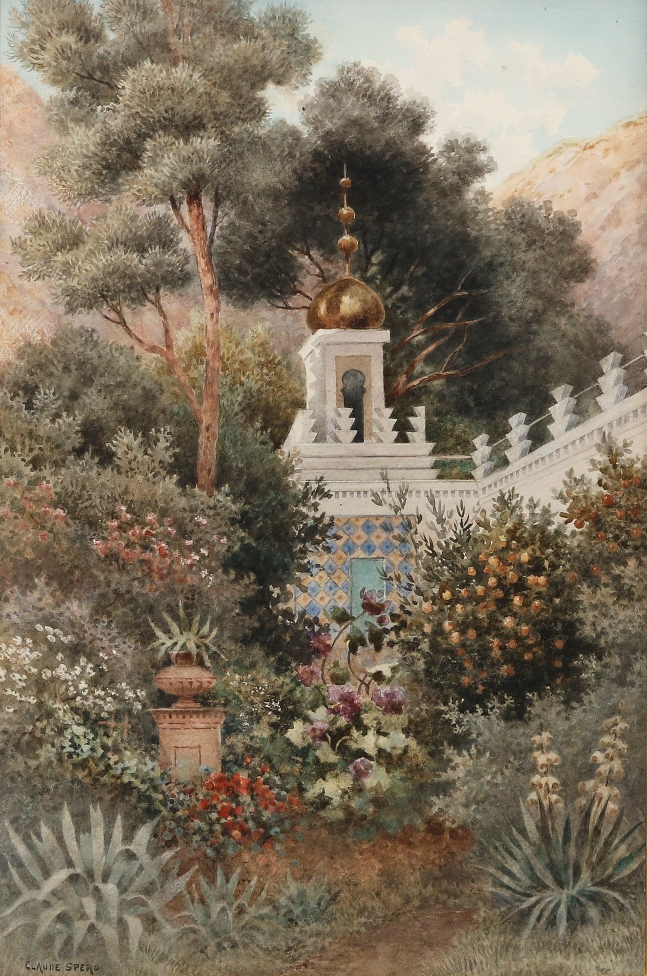 CLAUDE SPERO, VILLA BOUNINE, WATERCOLOR