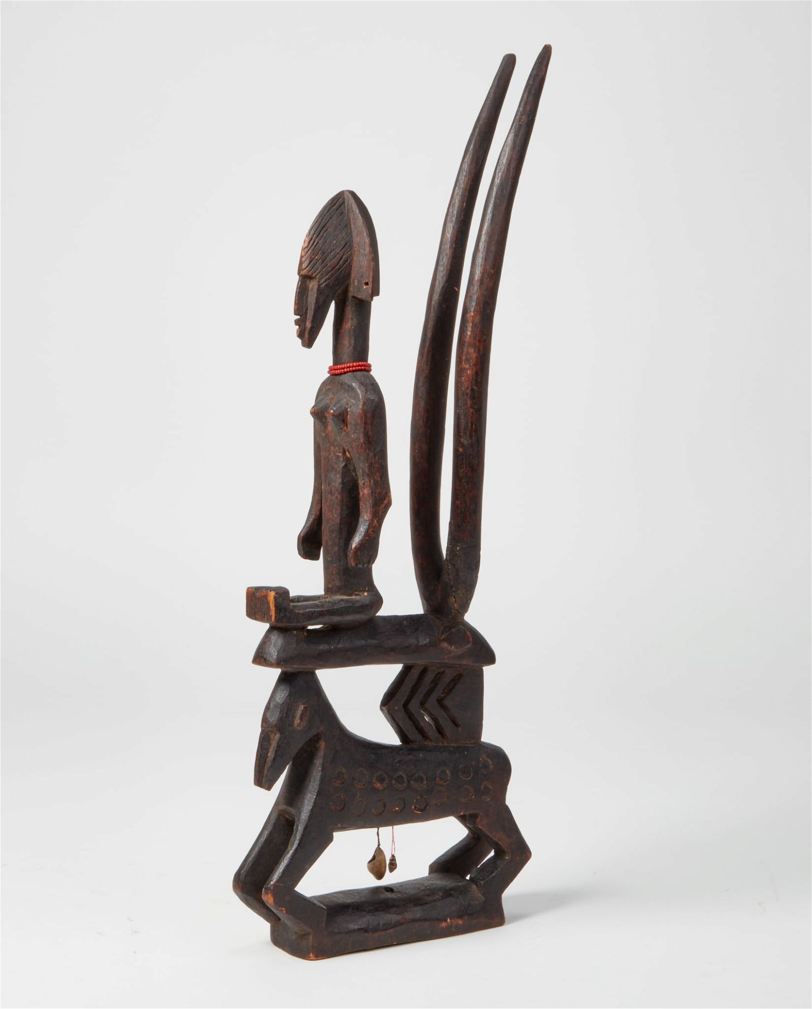 AFRICAN TRIBAL WOOD FIGURE ATOP