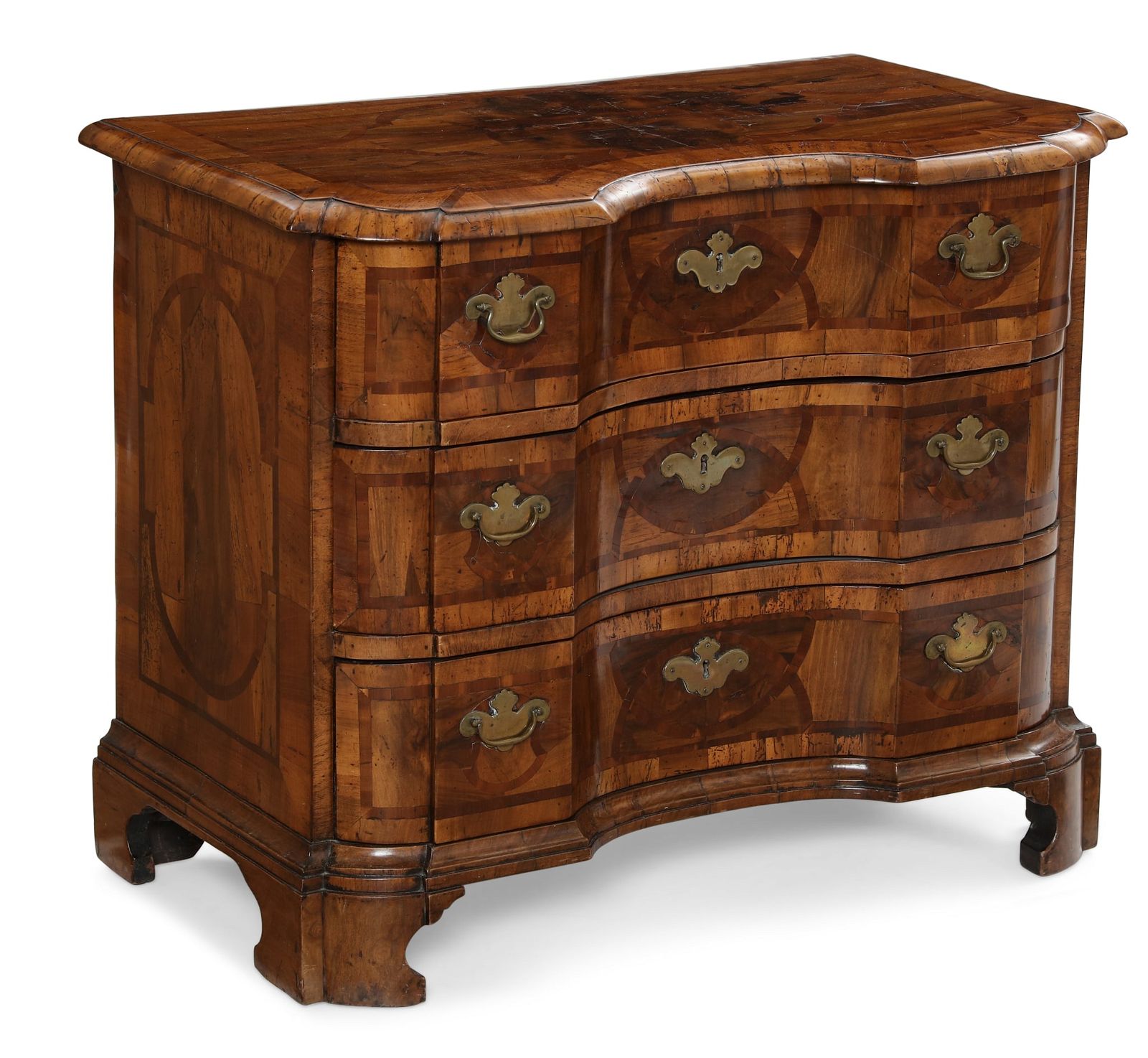 A GERMAN BAROQUE FIGURED WALNUT