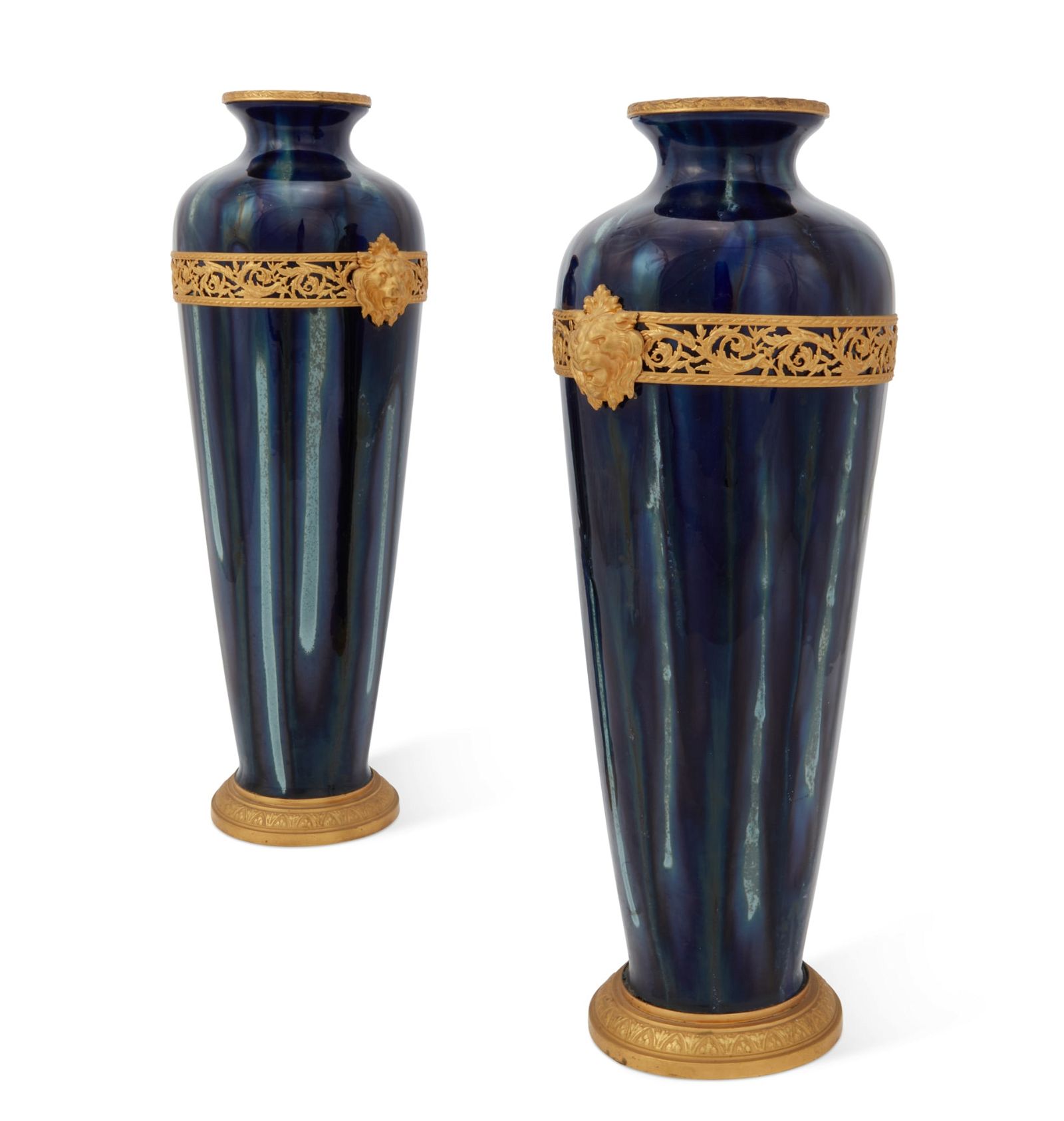 PAIR OF FRENCH COBALT FLAMBE GLAZED