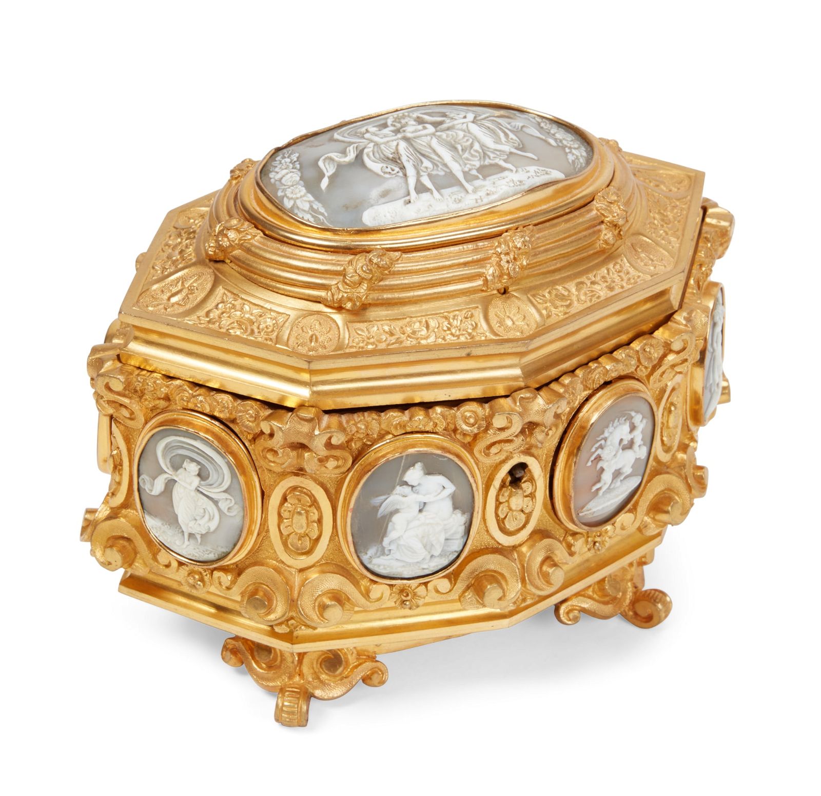 FRENCH CAMEO INSET GILT BRONZE