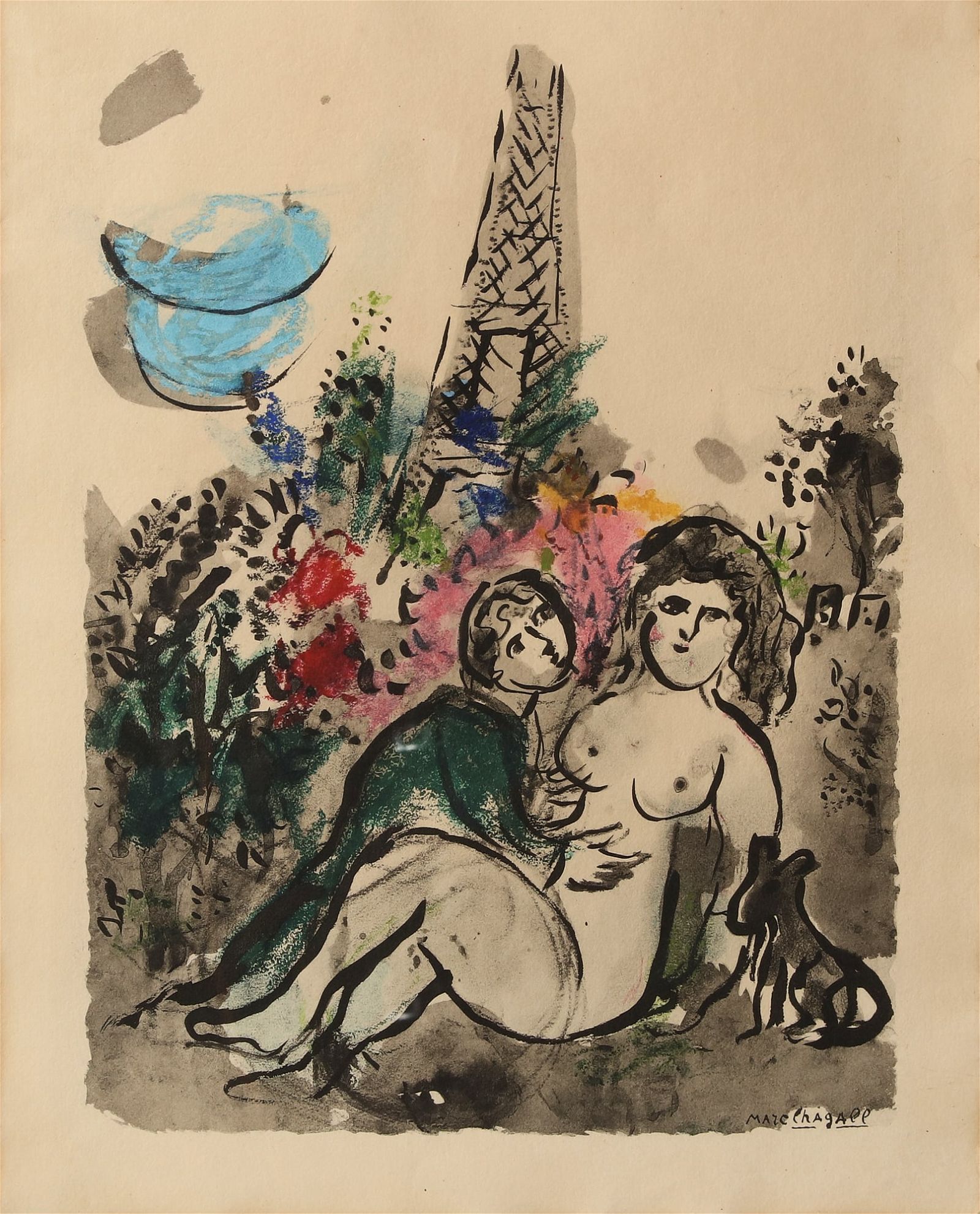 MARC CHAGALL, LOVERS AND THE EIFFEL