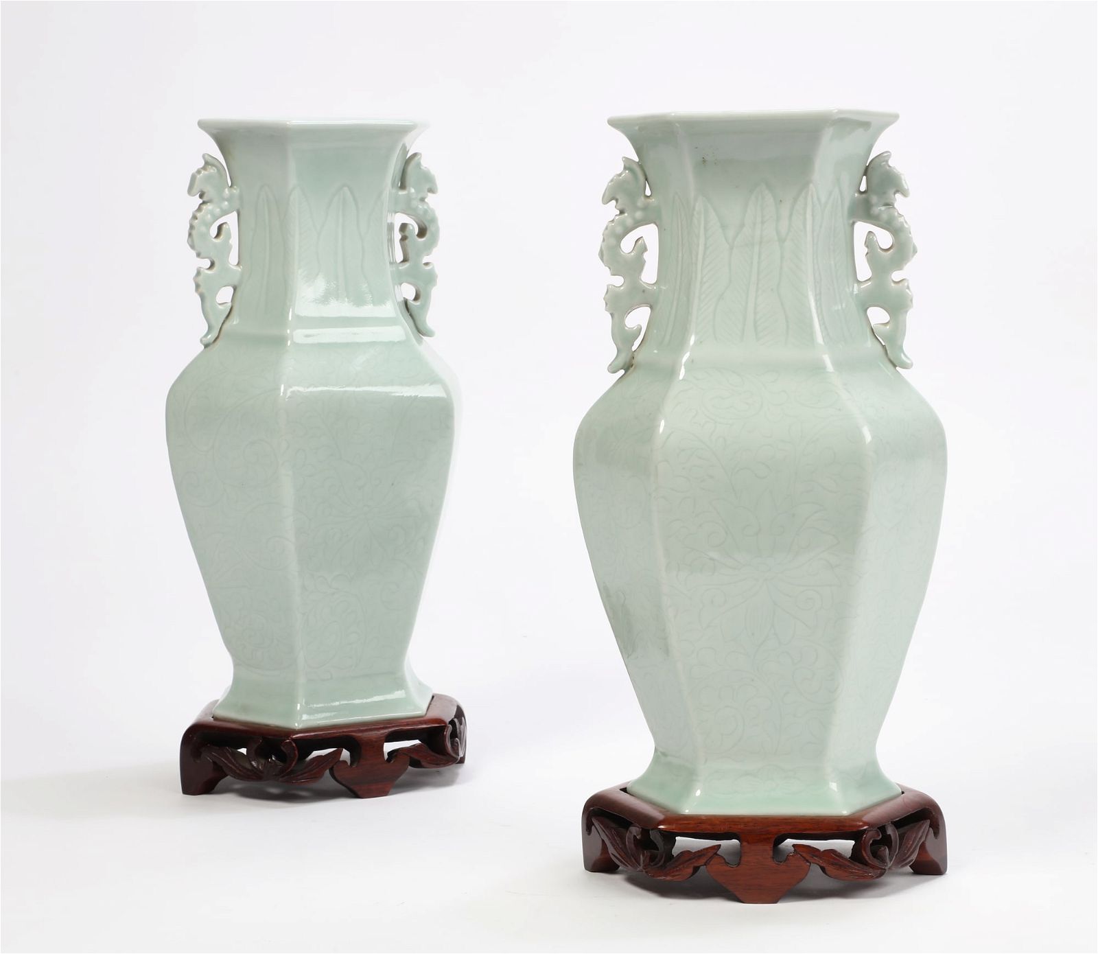 A PAIR OF CHINESE CELADON GLAZED