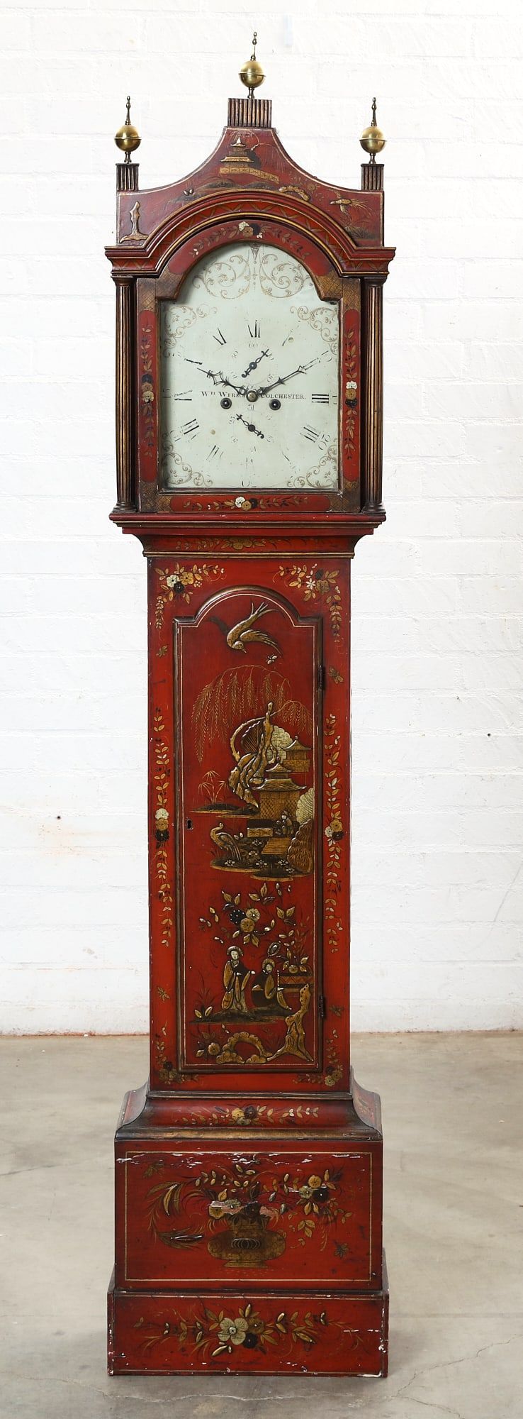 A GEORGE II JAPANNED TALL CASE