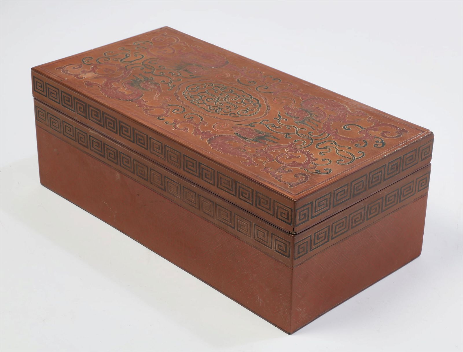 A CHINESE CARVED LACQUER BOX AND