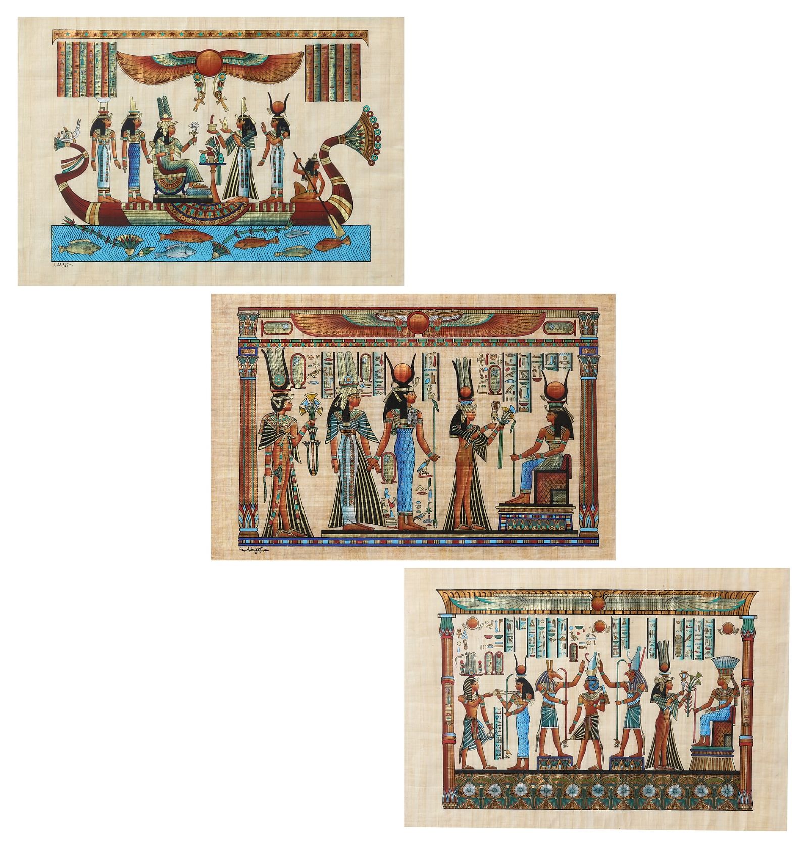 THREE REPRODUCTION EGYPTIAN PAPYRUS