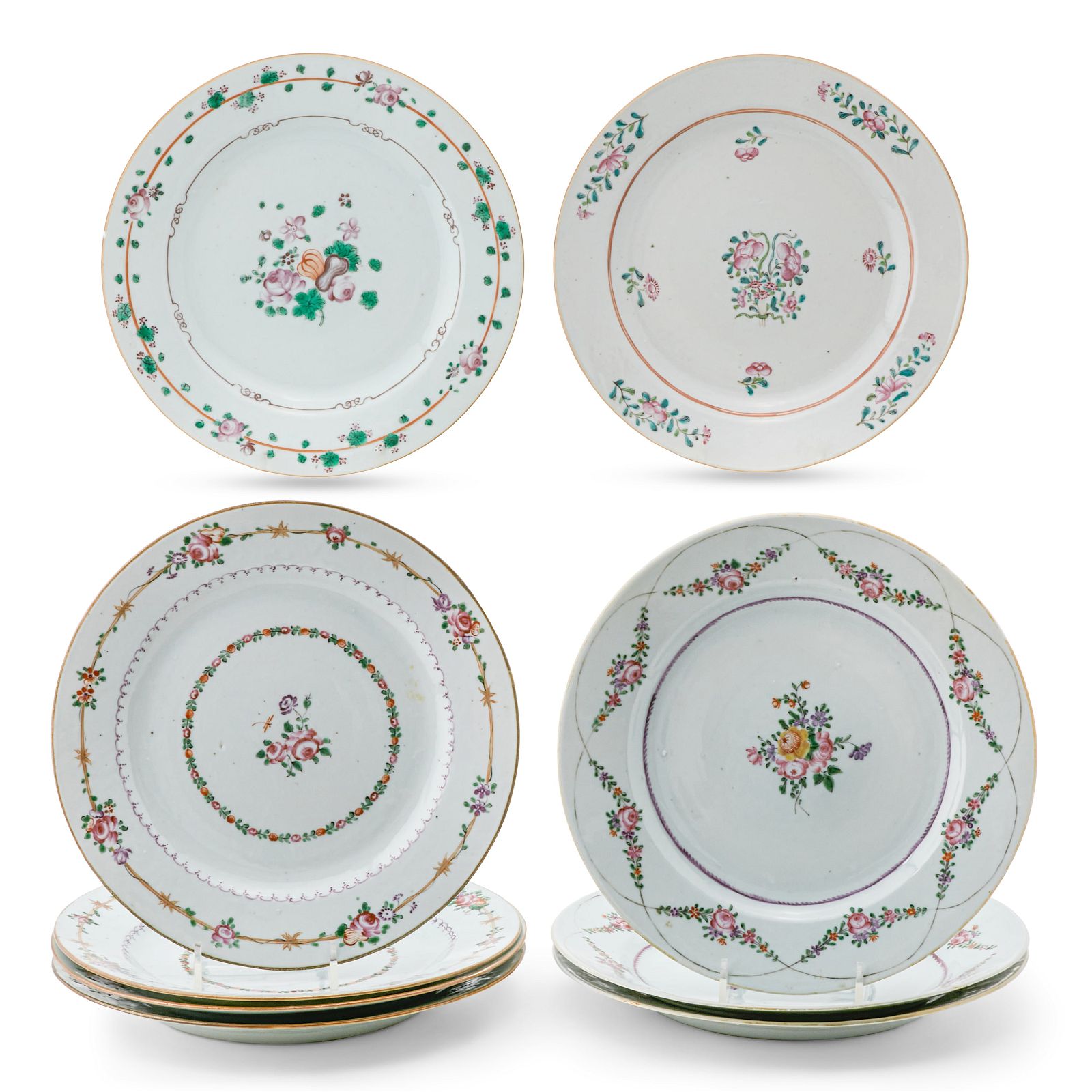 NINE CHINESE EXPORT FAMILLE ROSE PORCELAIN