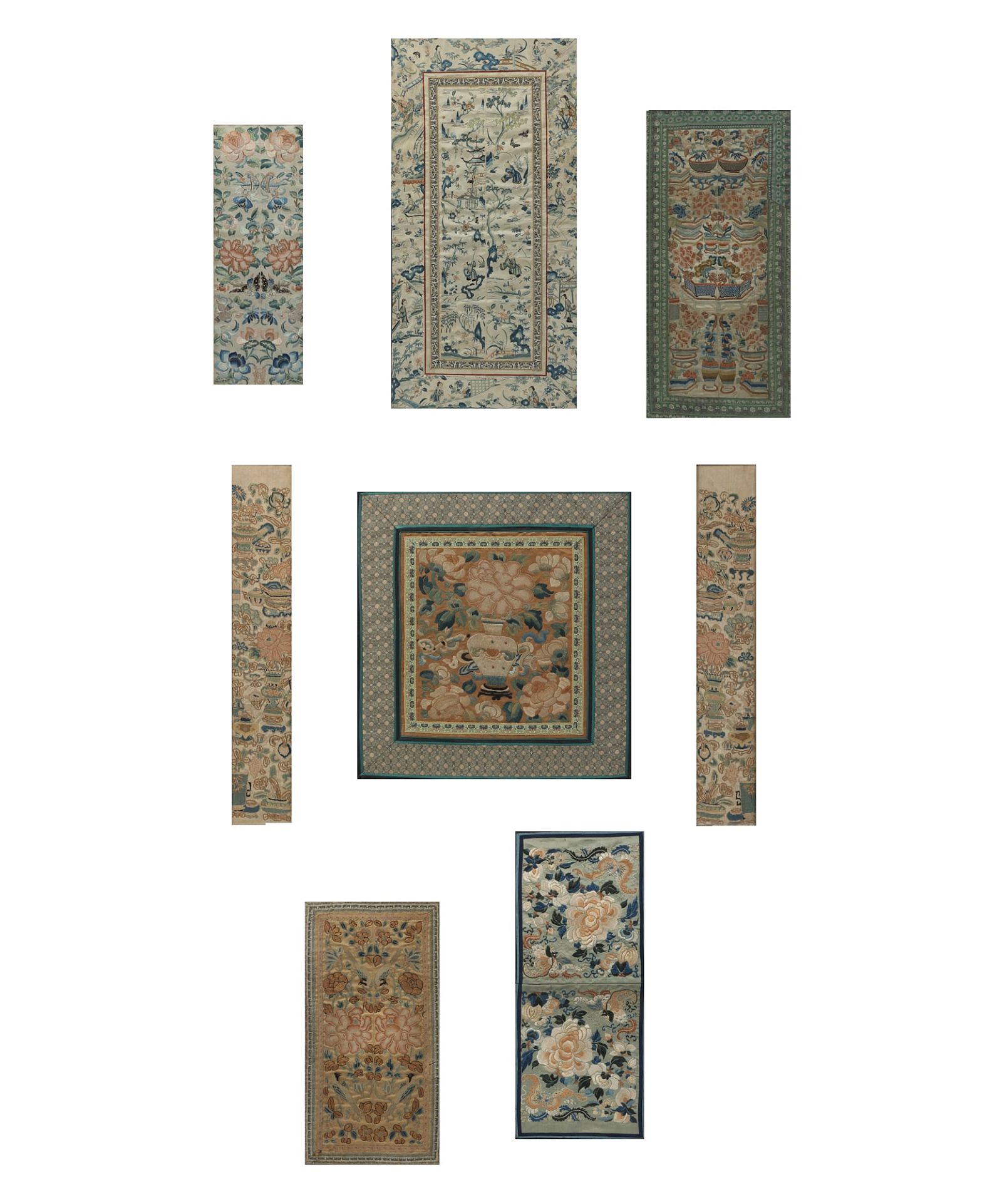 EIGHT FRAMED CHINESE SILK EMBROIDERED