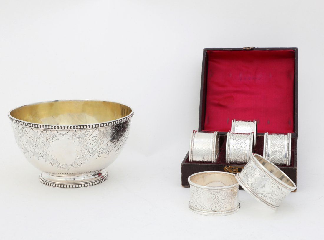 A VICTORIAN STERLING BOWL AND SIX