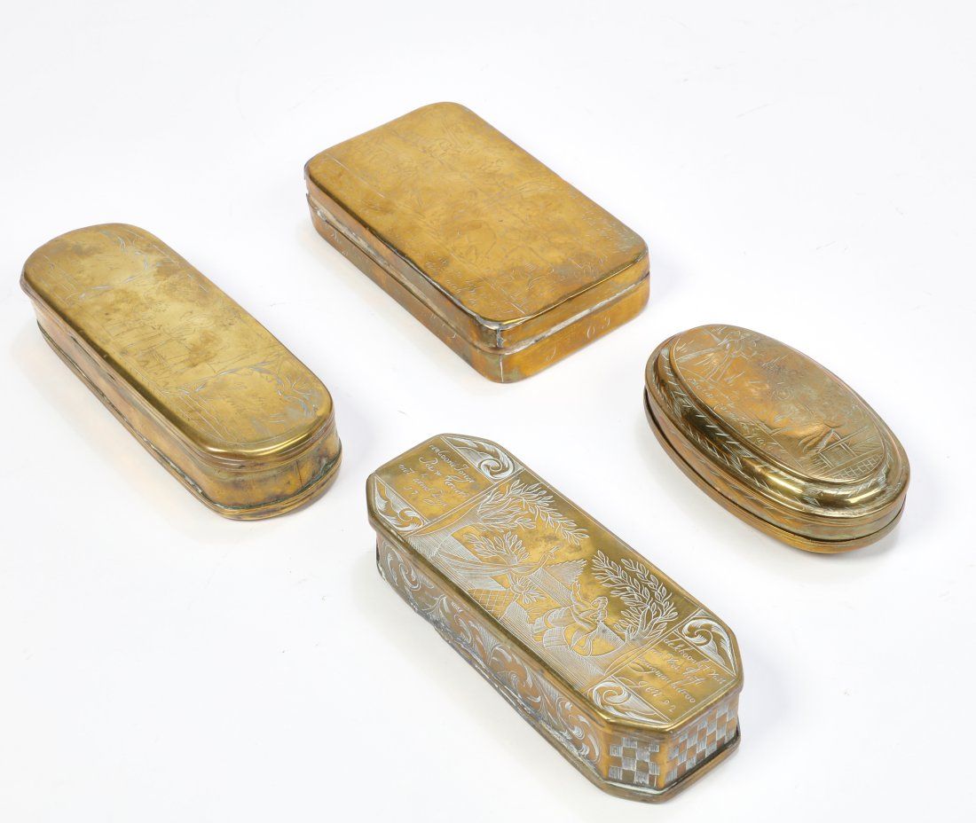 FOUR DUTCH BRASS TOBACCO BOXESFour