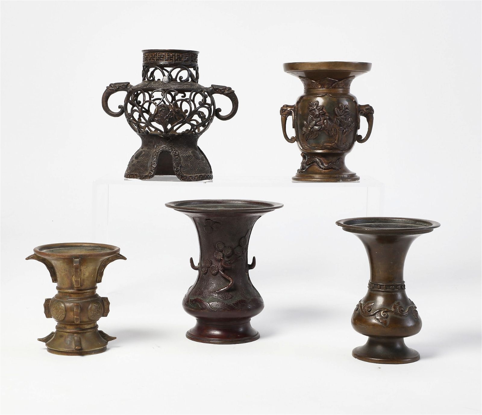 A GROUP OF FIVE ASIAN METAL WARE