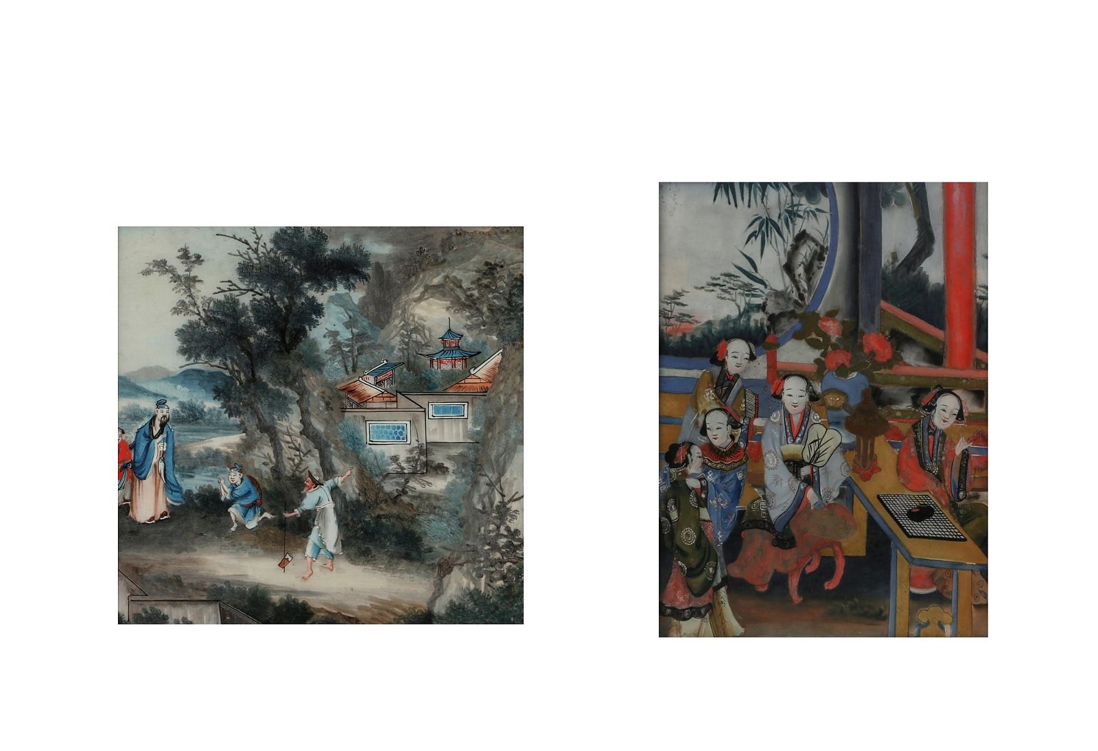 TWO CHINESE EXPORT REVERSE PAINTINGS