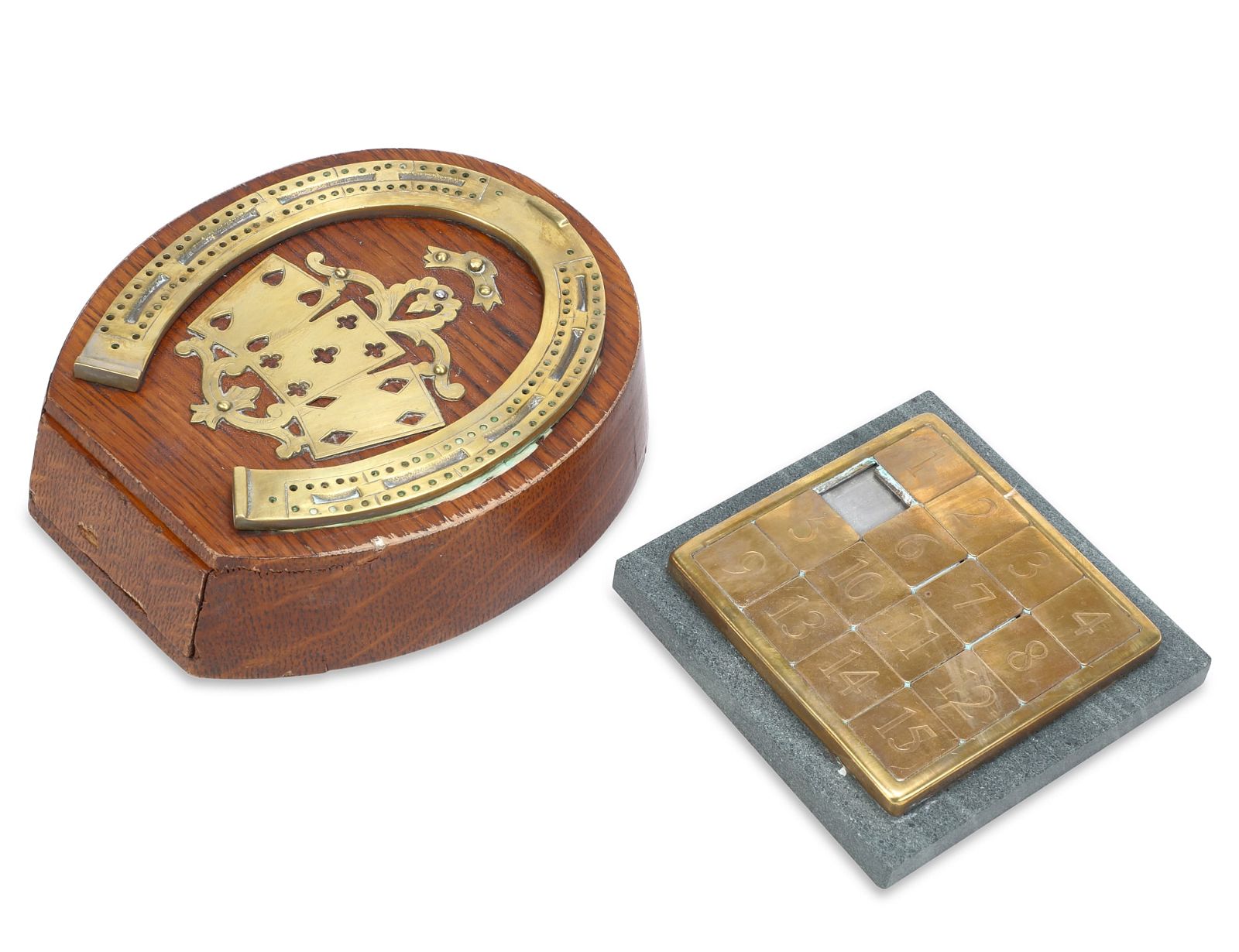 TWO BRASS AND WOOD GAME BOARDSTwo brass