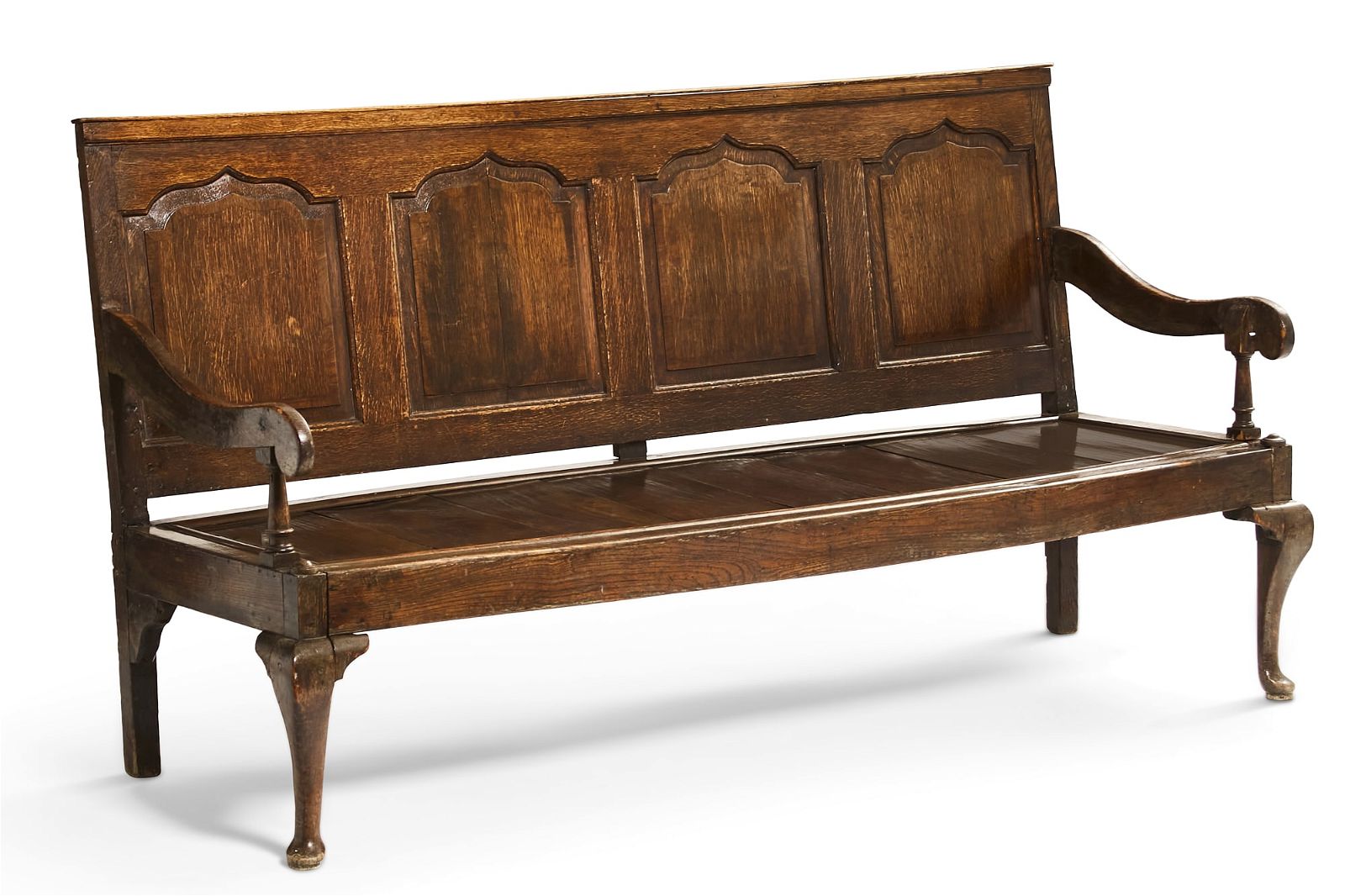 A GEORGE III OAK FOUR CHAIR BACK