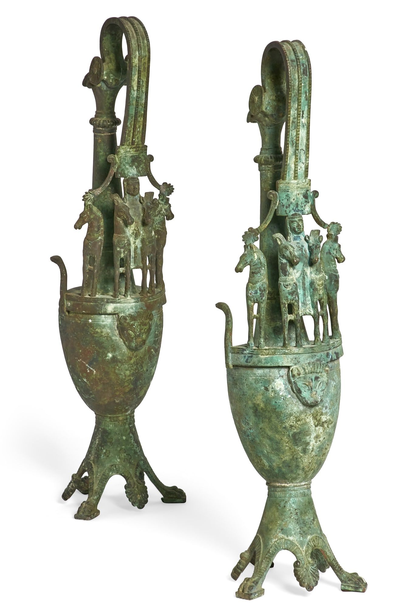 A PAIR OF ETRUSCAN STYLE VERDIGRIS