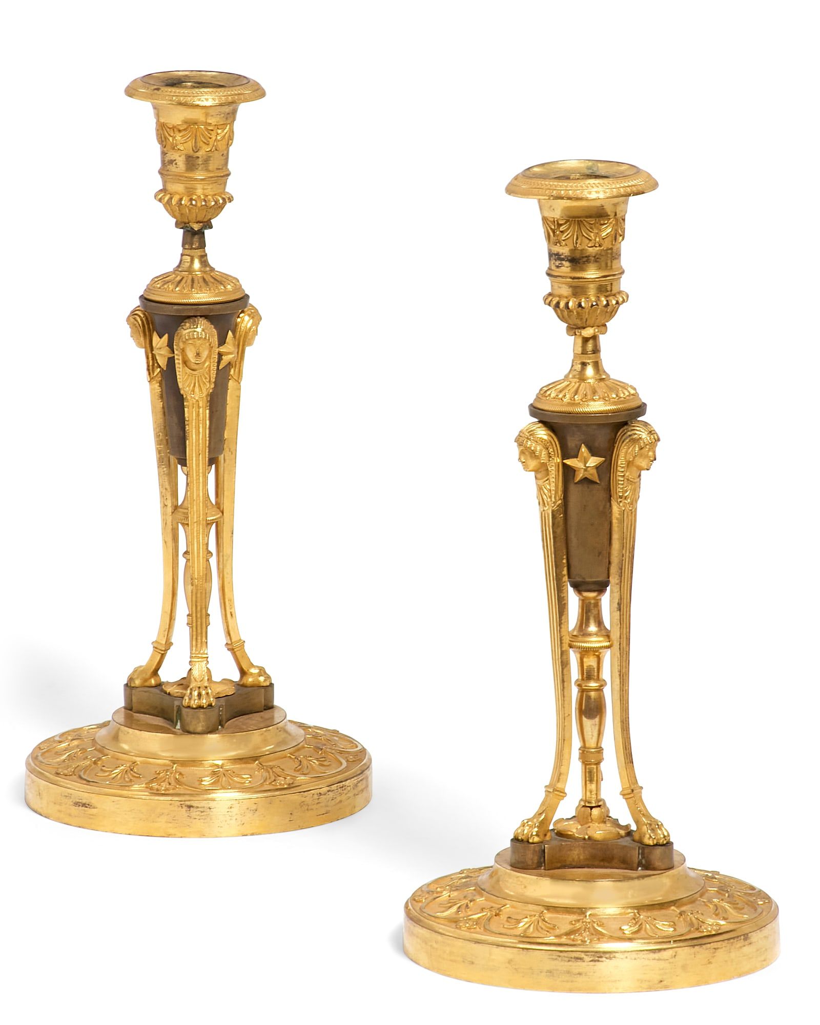 A PAIR OF EMPIRE GILT AND  BRONZE