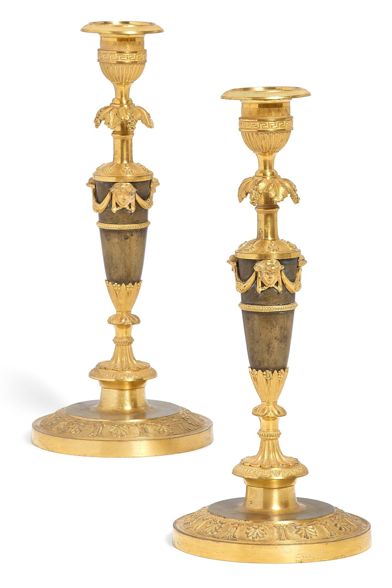 A PAIR OF EMPIRE GILT AND  BRONZE