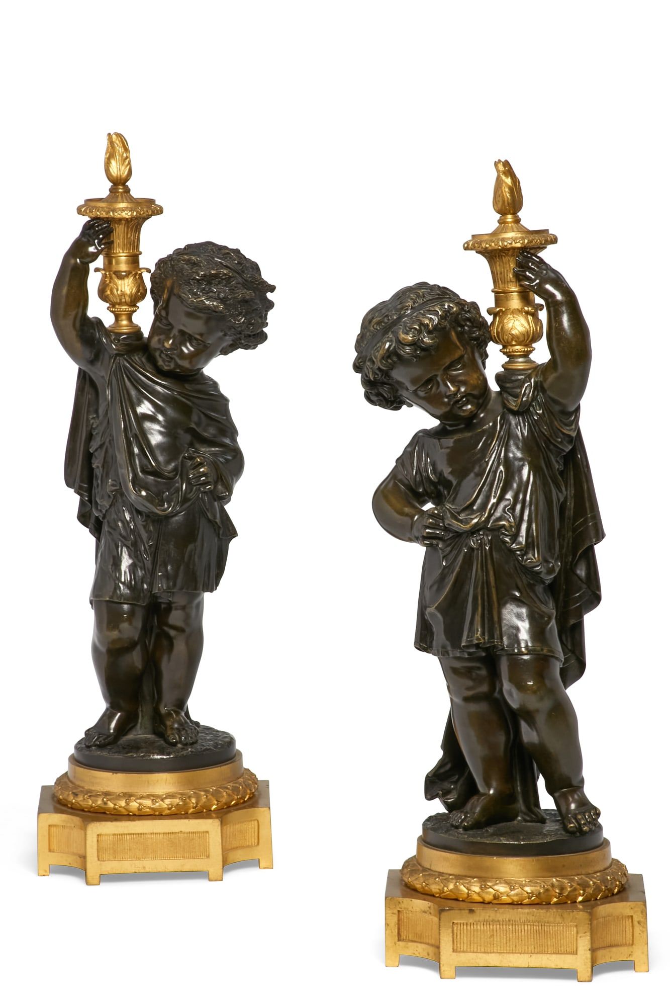 A PAIR OF LOUIS XVI STYLE  BRONZE