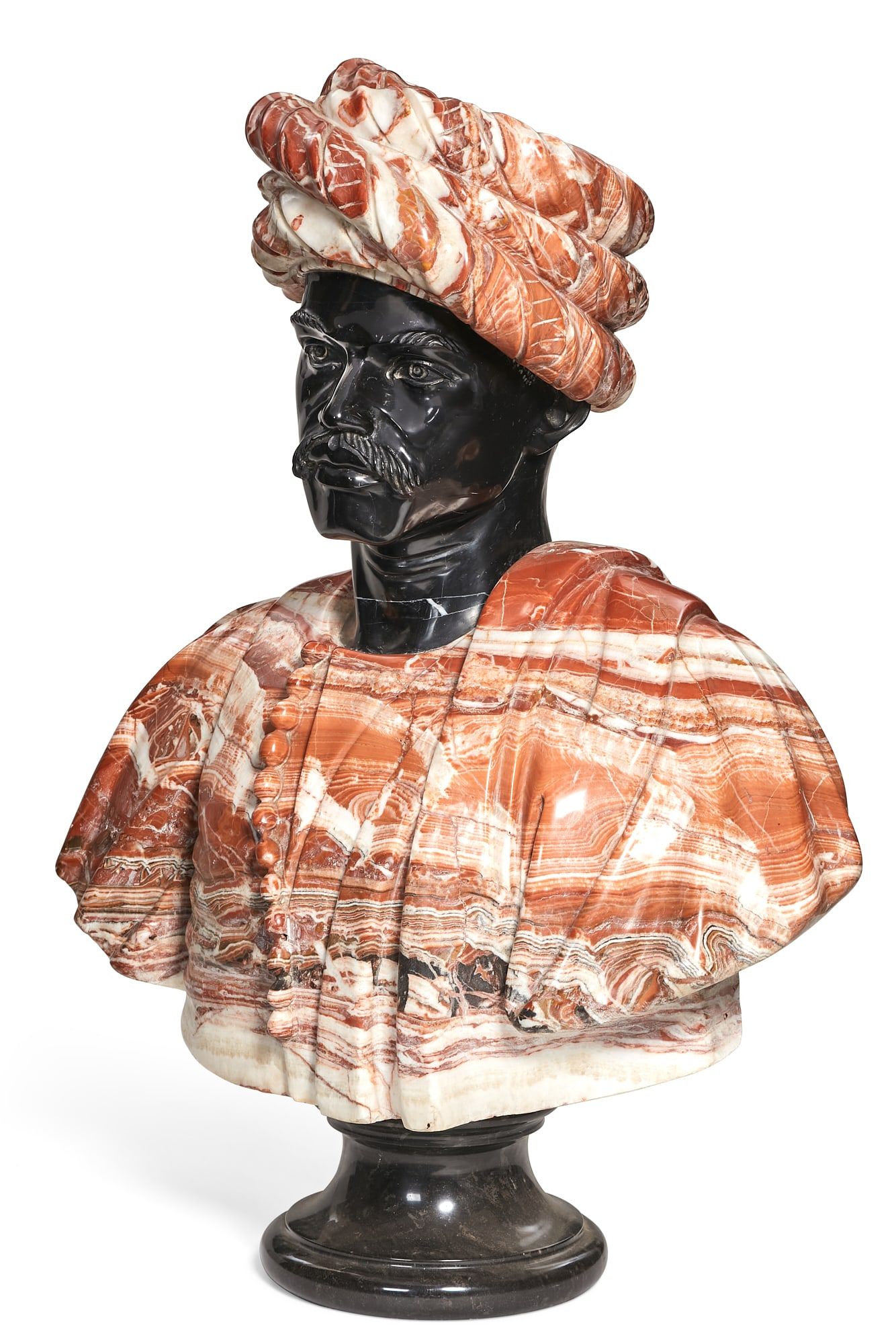 A CONTINENTAL RED AND BLACK MARBLE BUST